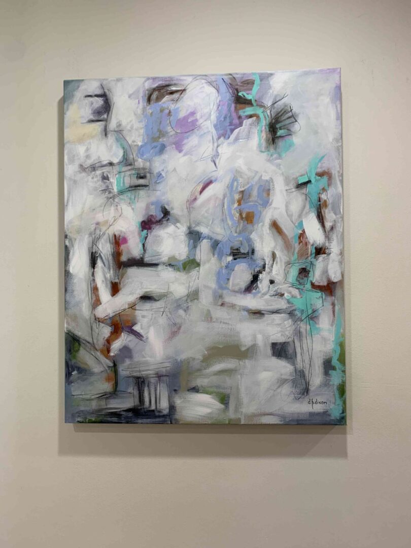 A painting of a white and blue abstract scene.